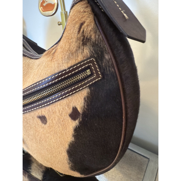 Dooney Bourke Hobo Brown Cognac Calf Hair Crescent Leather Satchel Bag - Picture 6 of 15